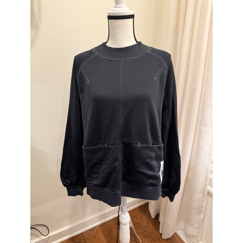 Free People FP Movement Black Contrast Stitch Pocket Mock Neck Sweatshirt Small